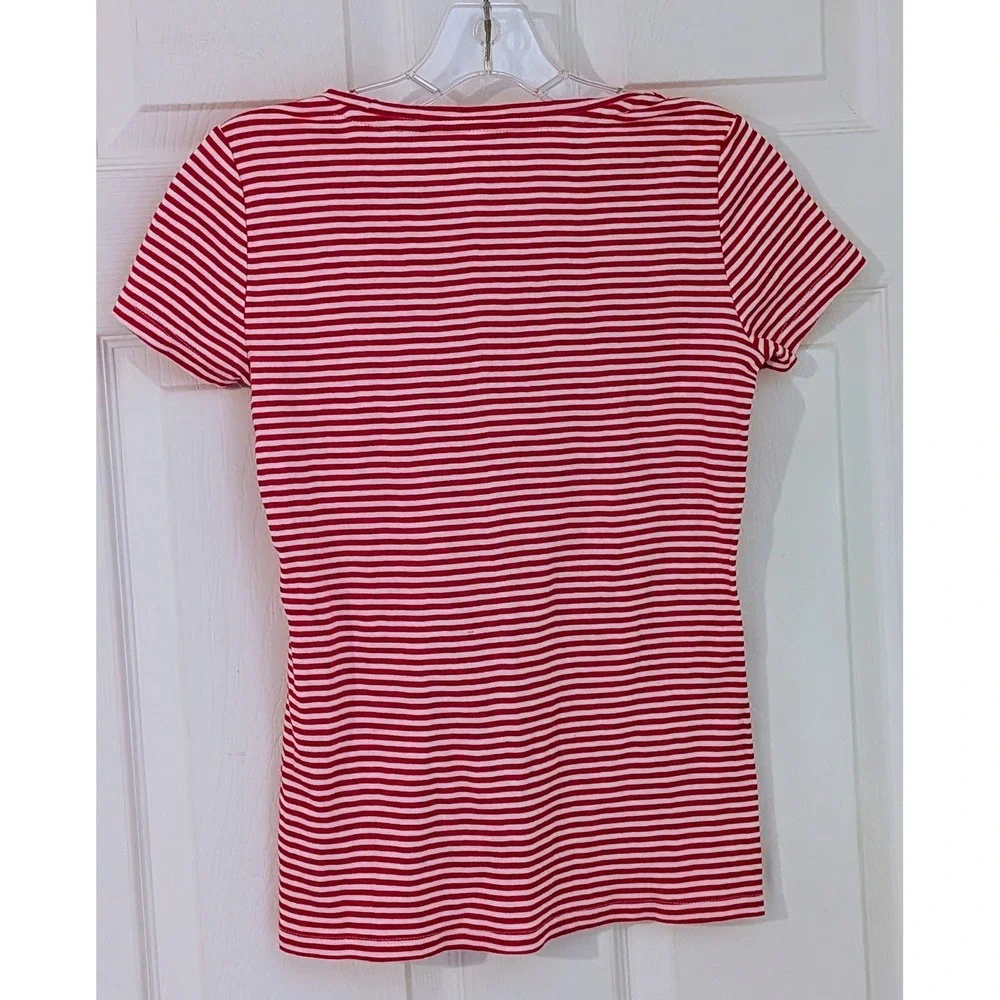 Talbots Petites Red White Striped Sequin Seahorse Nautical TShirt‎ Size P - Picture 5 of 8